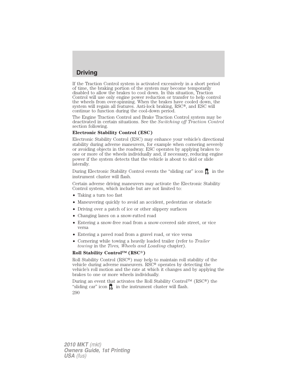 Driving | Lincoln MKT User Manual | Page 290 / 430