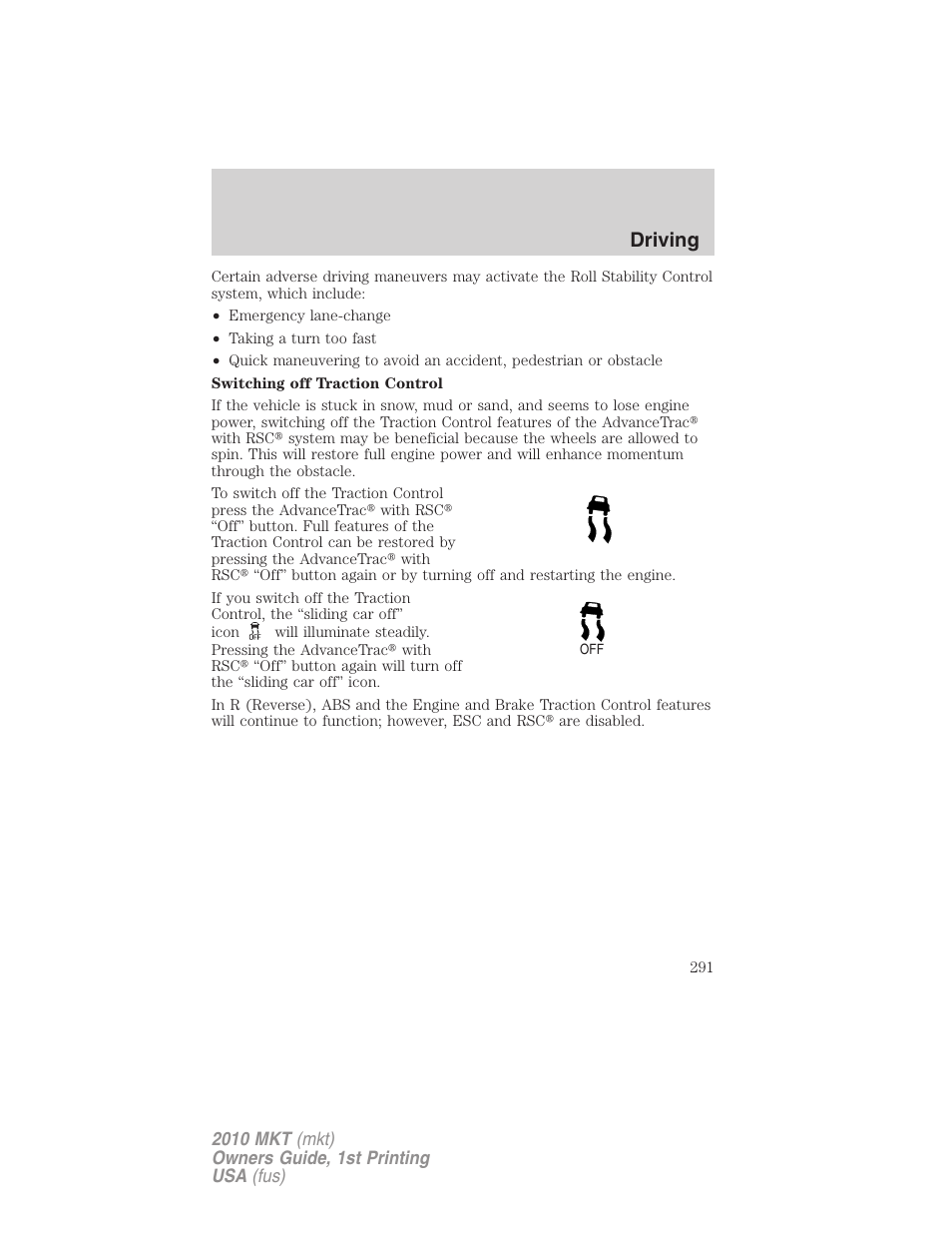 Driving | Lincoln MKT User Manual | Page 291 / 430