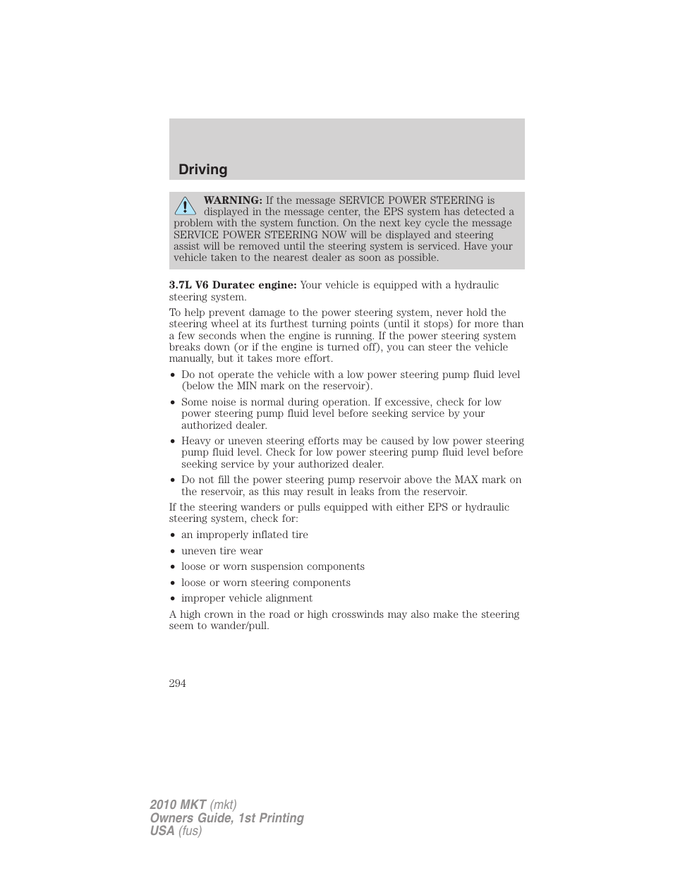 Driving | Lincoln MKT User Manual | Page 294 / 430