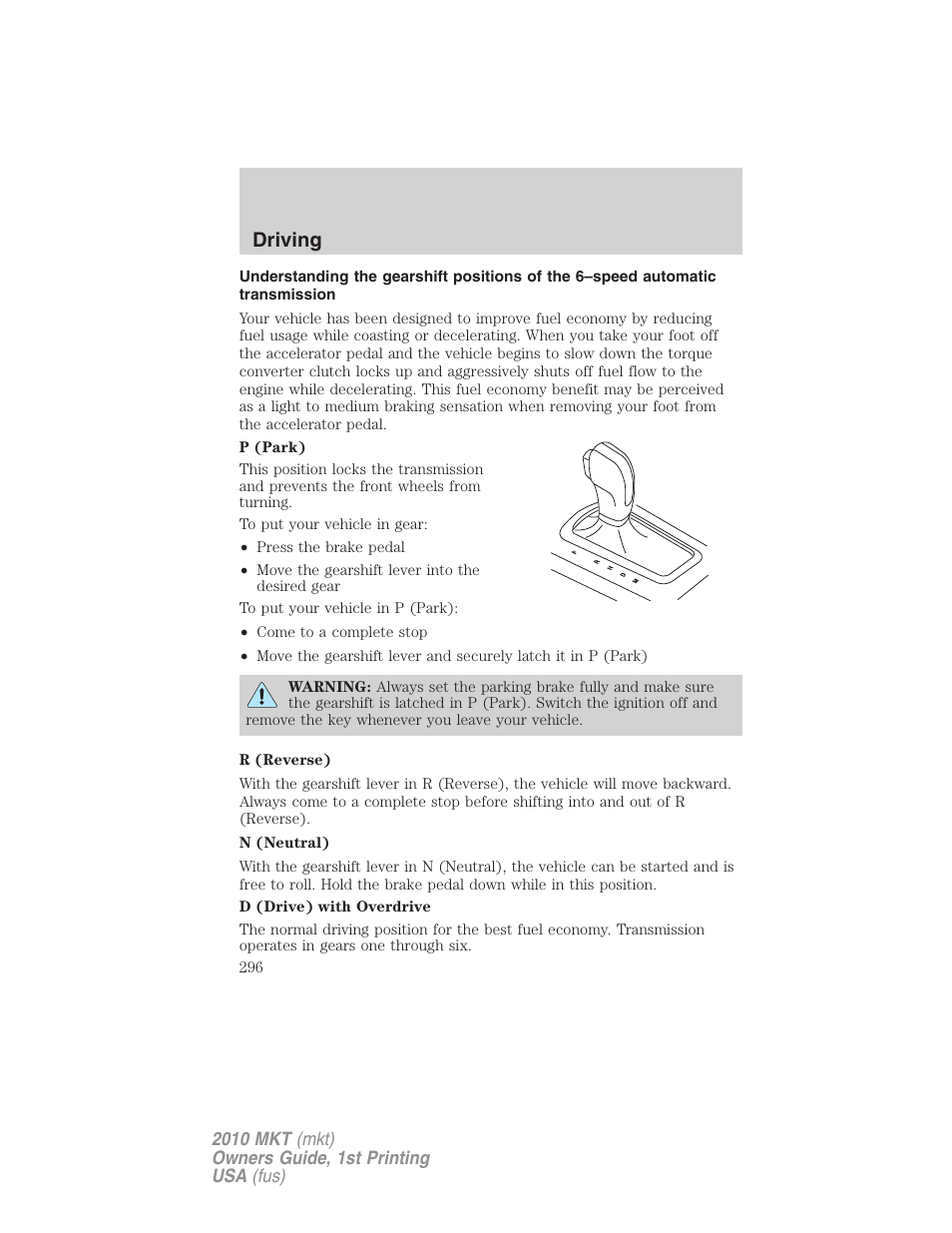 Driving | Lincoln MKT User Manual | Page 296 / 430