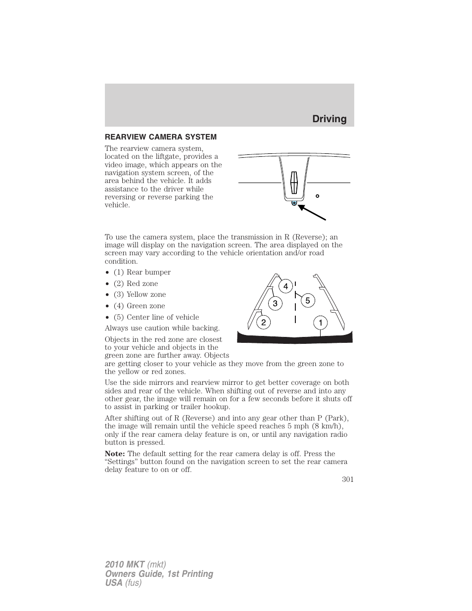 Rearview camera system, Rear-view camera system, Driving | Lincoln MKT User Manual | Page 301 / 430