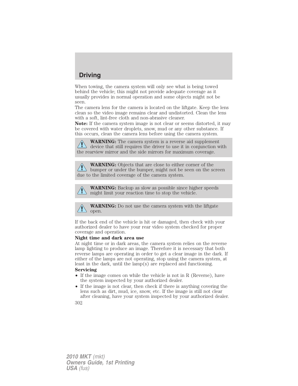 Driving | Lincoln MKT User Manual | Page 302 / 430