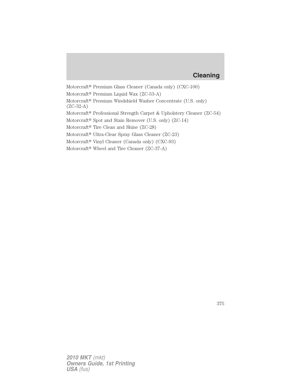 Cleaning | Lincoln MKT User Manual | Page 375 / 430