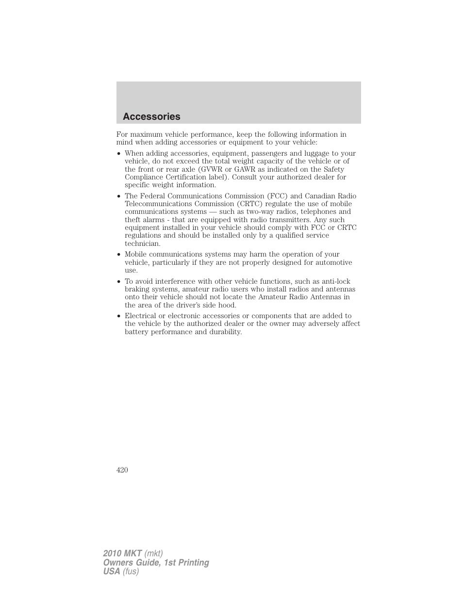 Accessories | Lincoln MKT User Manual | Page 420 / 430