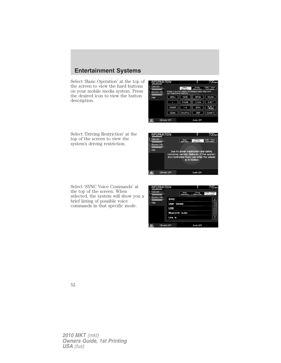 Entertainment systems | Lincoln MKT User Manual | Page 52 / 430