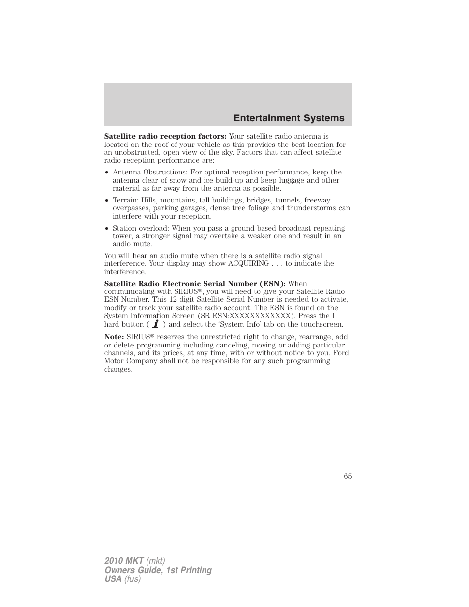 Entertainment systems | Lincoln MKT User Manual | Page 65 / 430