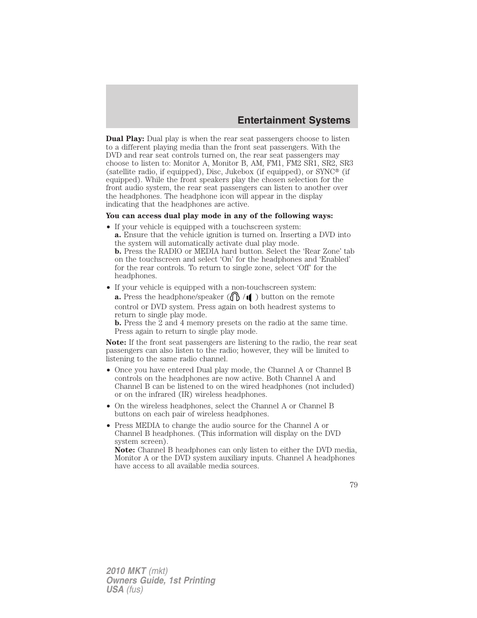 Entertainment systems | Lincoln MKT User Manual | Page 79 / 430