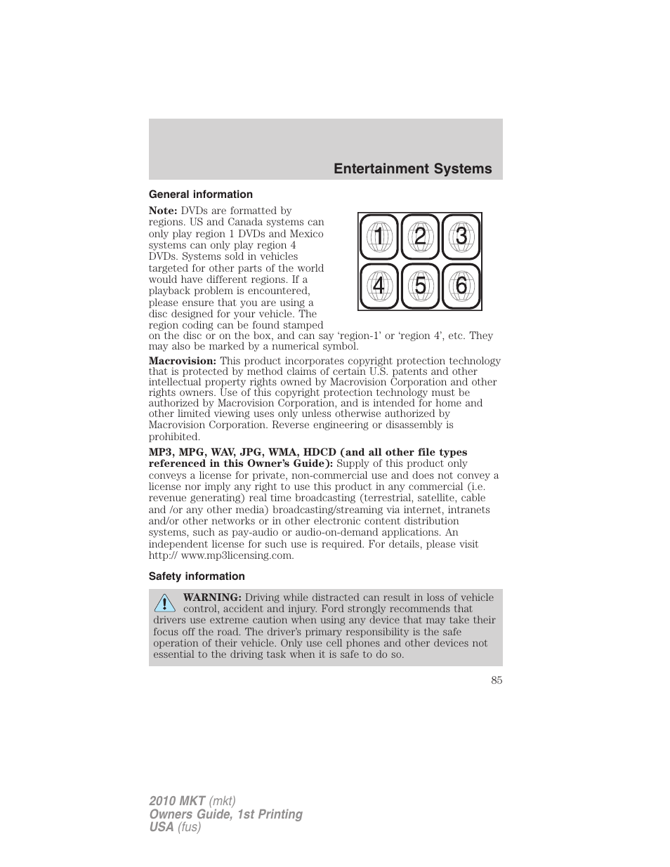 General information, Safety information, Entertainment systems | Lincoln MKT User Manual | Page 85 / 430