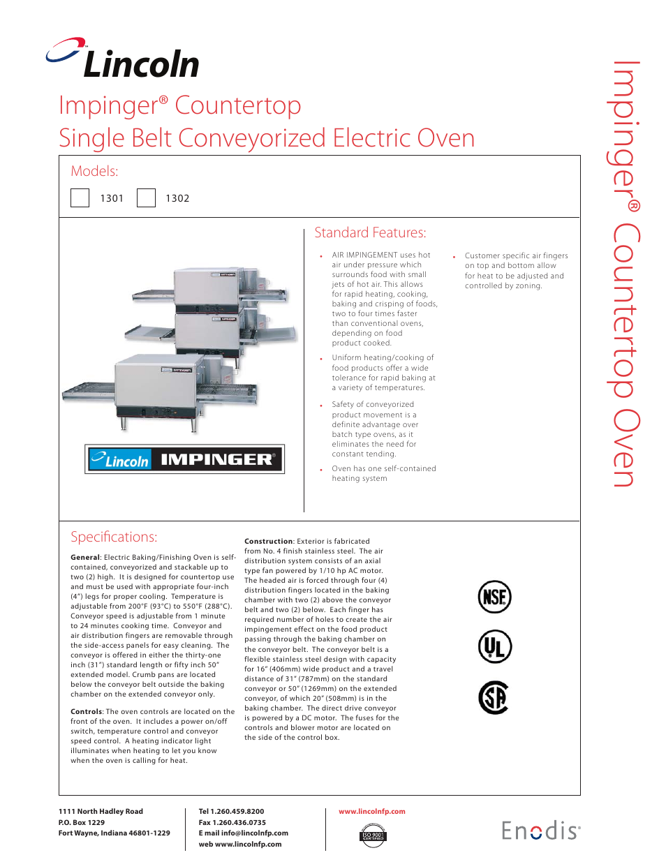 Lincoln Single Belt Conveyorized Electric Oven 1302 User Manual | 2 pages