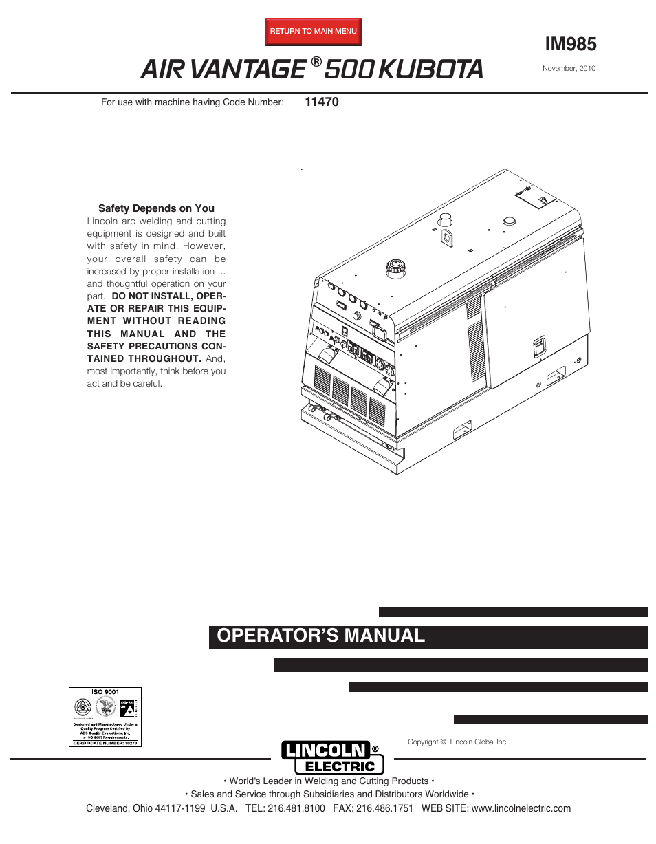 Lincoln AIR VANTAGE IM985 User Manual | 58 pages