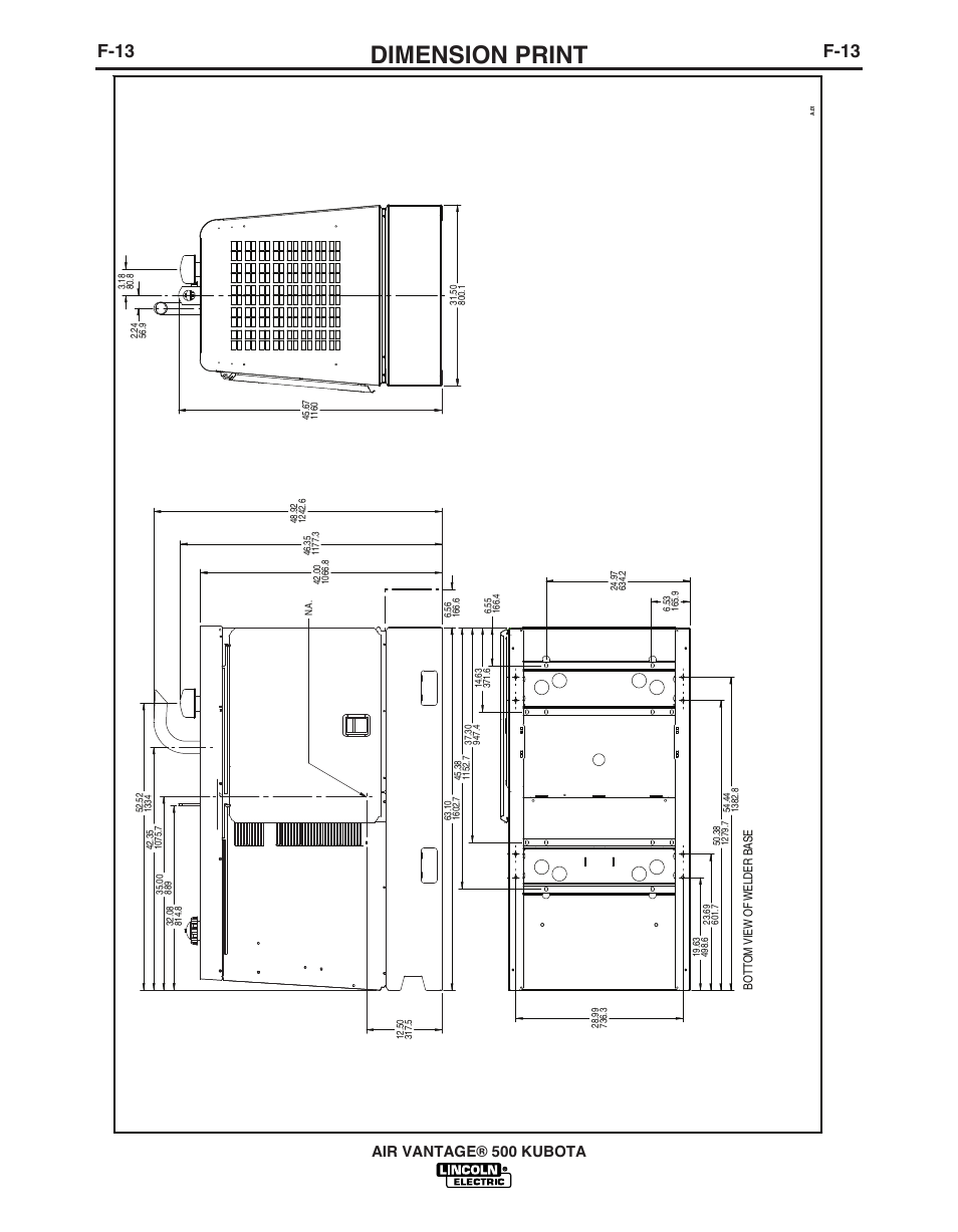 Dimension print, F-13, Air vantage® 500 kubota | Lincoln AIR VANTAGE IM985 User Manual | Page 54 / 58