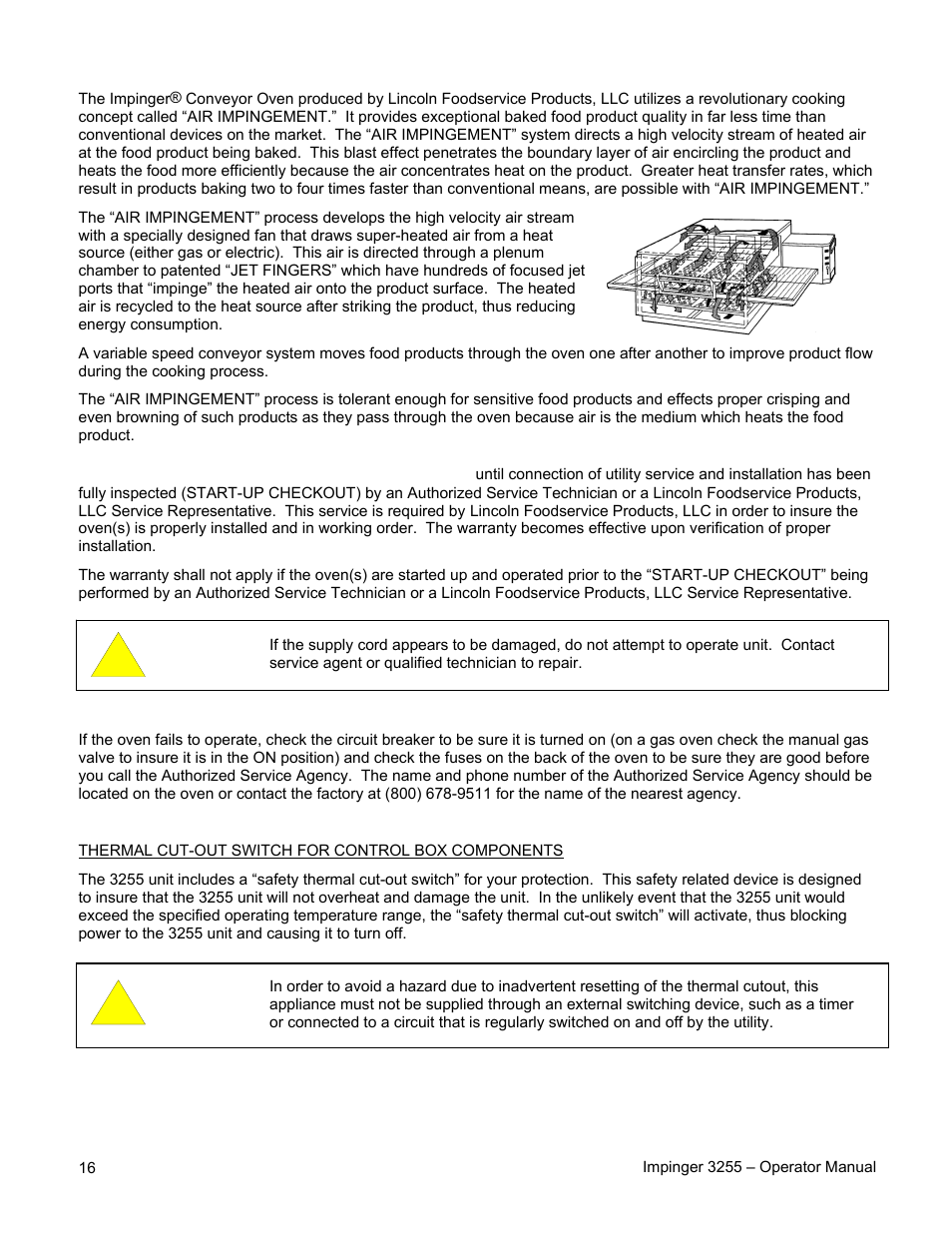 Concepts, Do not attempt to operate the oven, How to obtain service | Functions, Warning, Caution | Lincoln Impinger Conveyorized Oven 3255 User Manual | Page 16 / 20