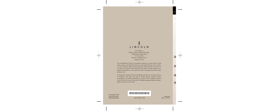 Lincoln Aviator 2003 User Manual | 12 pages