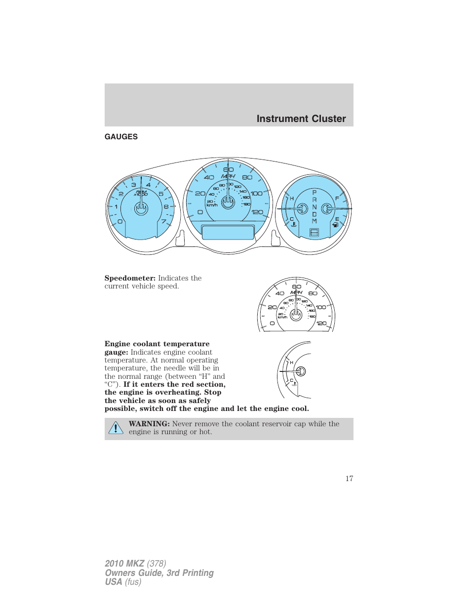 Gauges, Instrument cluster | Lincoln 2010 MKZ User Manual | Page 17 / 317