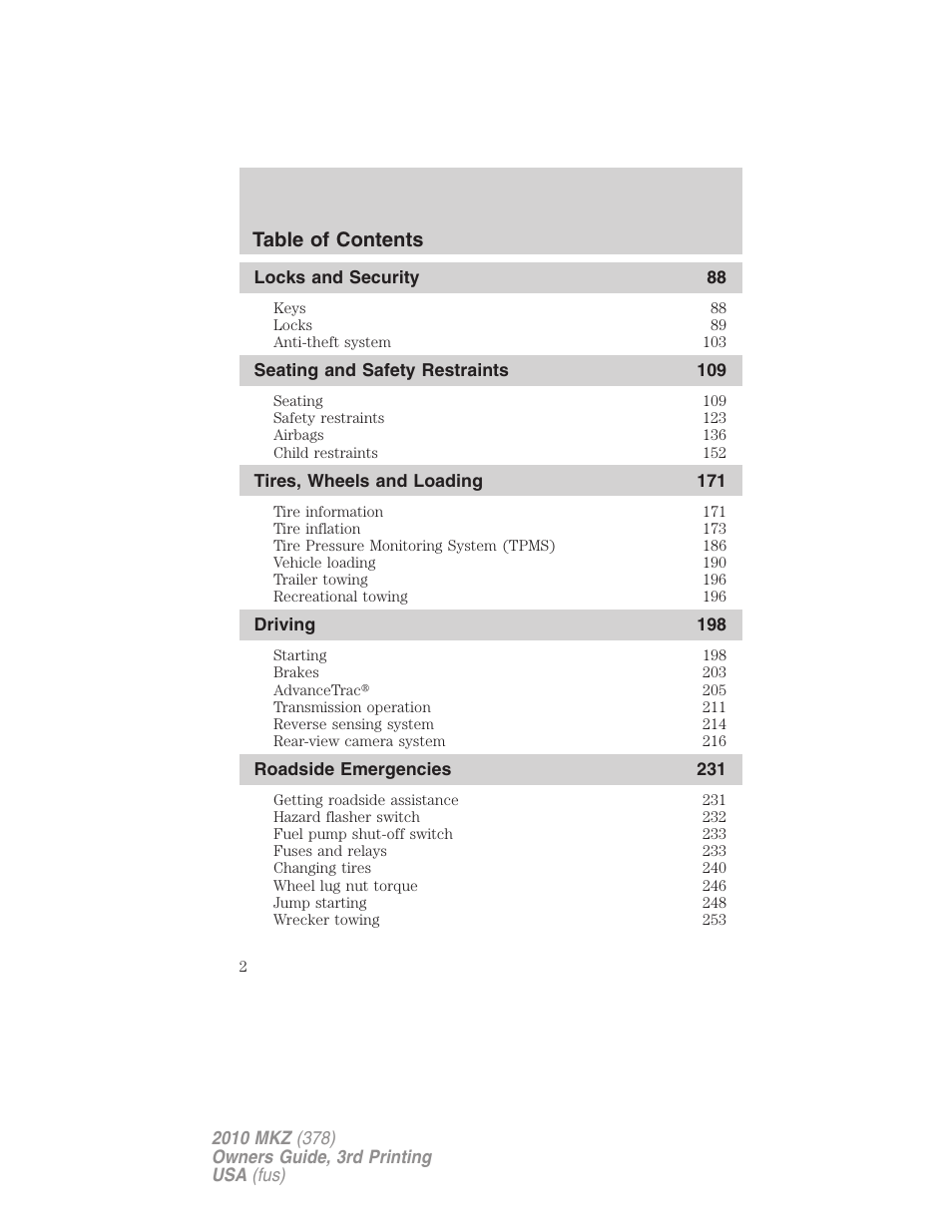 Lincoln 2010 MKZ User Manual | Page 2 / 317