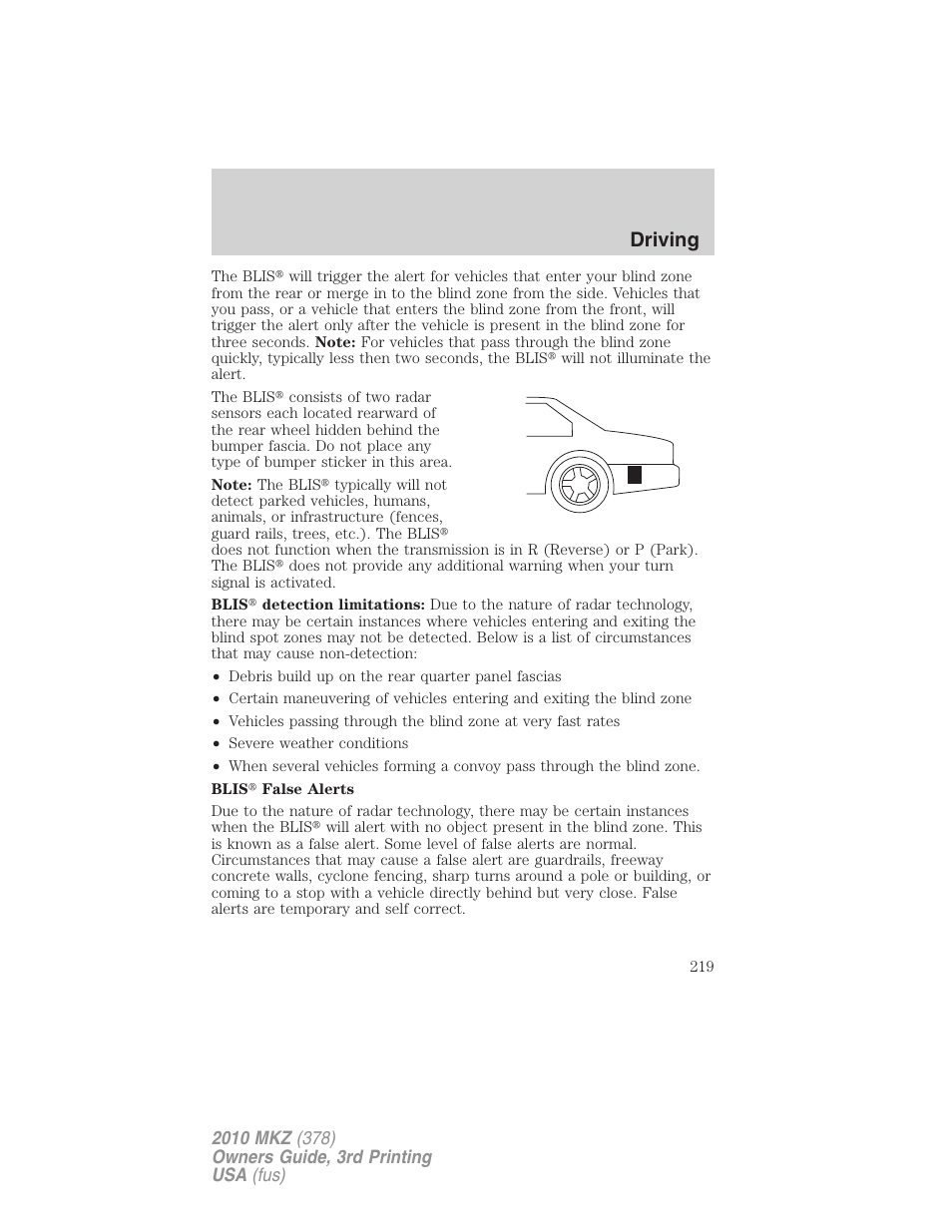 Driving | Lincoln 2010 MKZ User Manual | Page 219 / 317