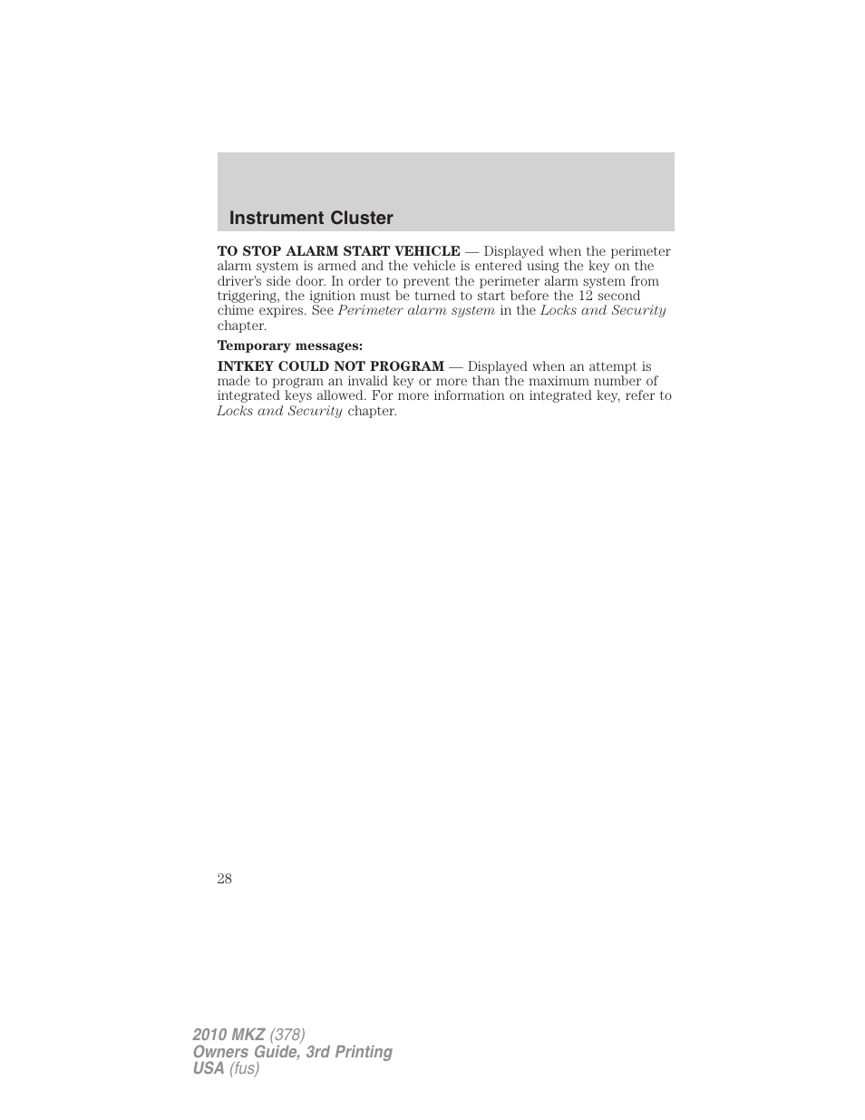 Instrument cluster | Lincoln 2010 MKZ User Manual | Page 28 / 317