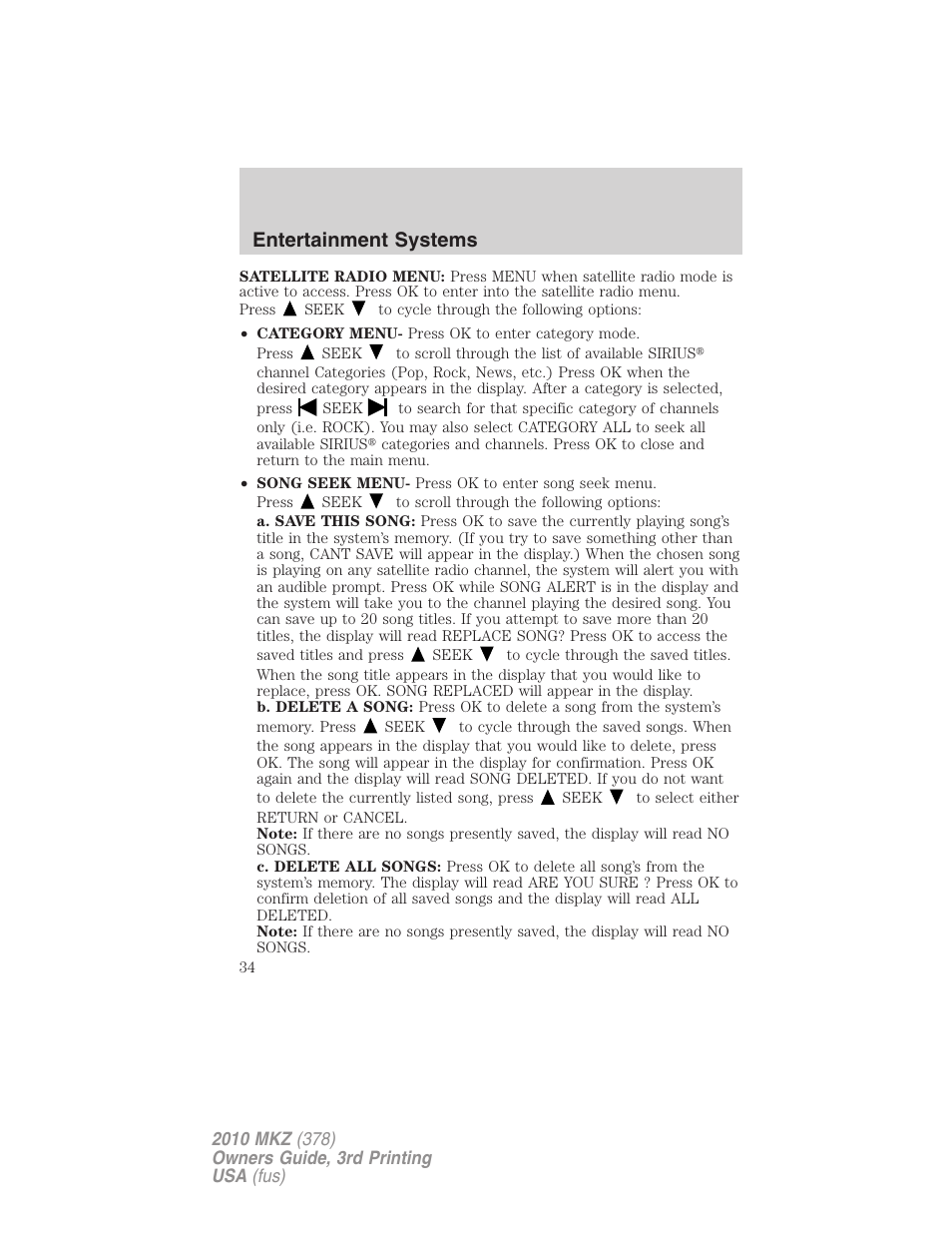 Entertainment systems | Lincoln 2010 MKZ User Manual | Page 34 / 317