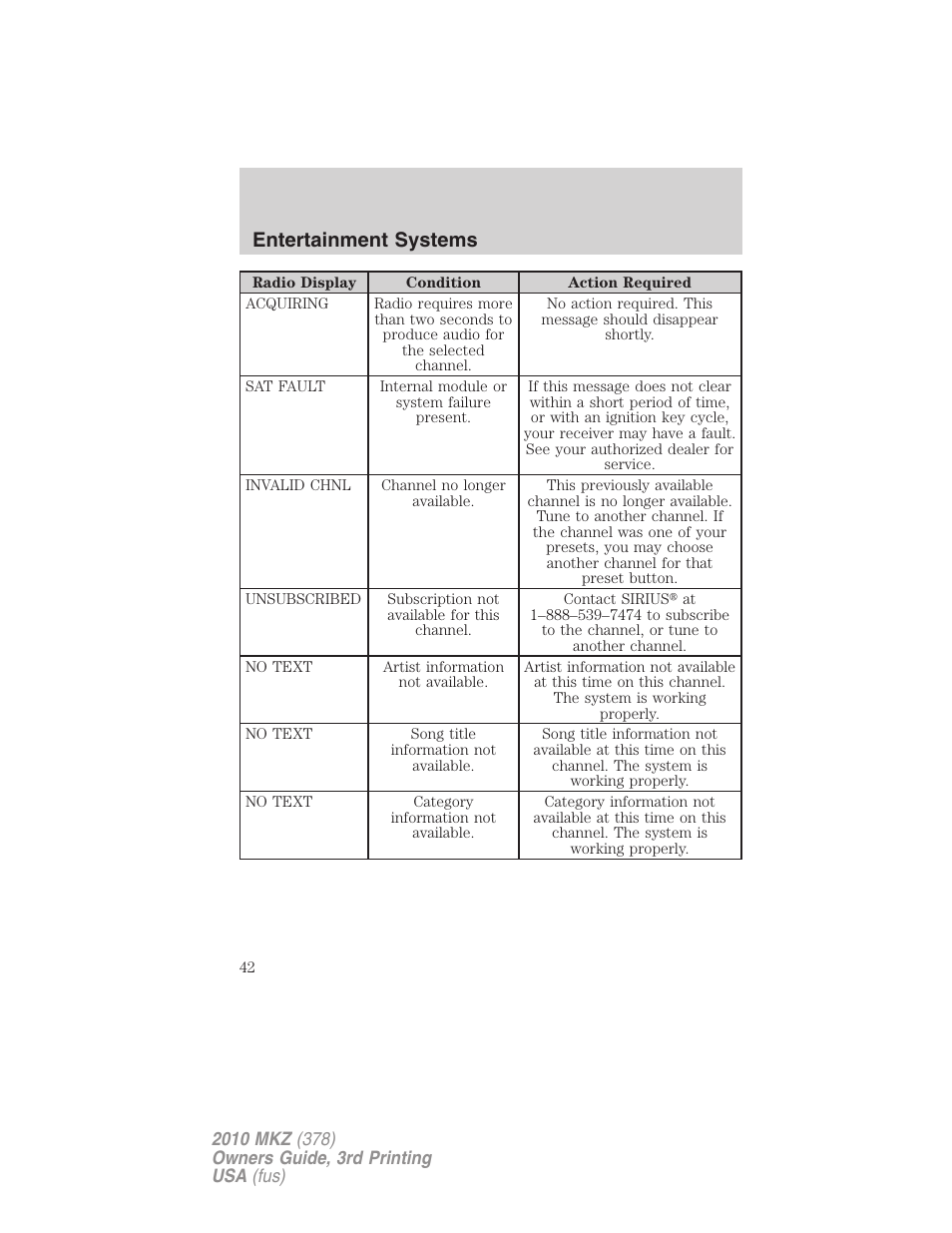 Entertainment systems | Lincoln 2010 MKZ User Manual | Page 42 / 317