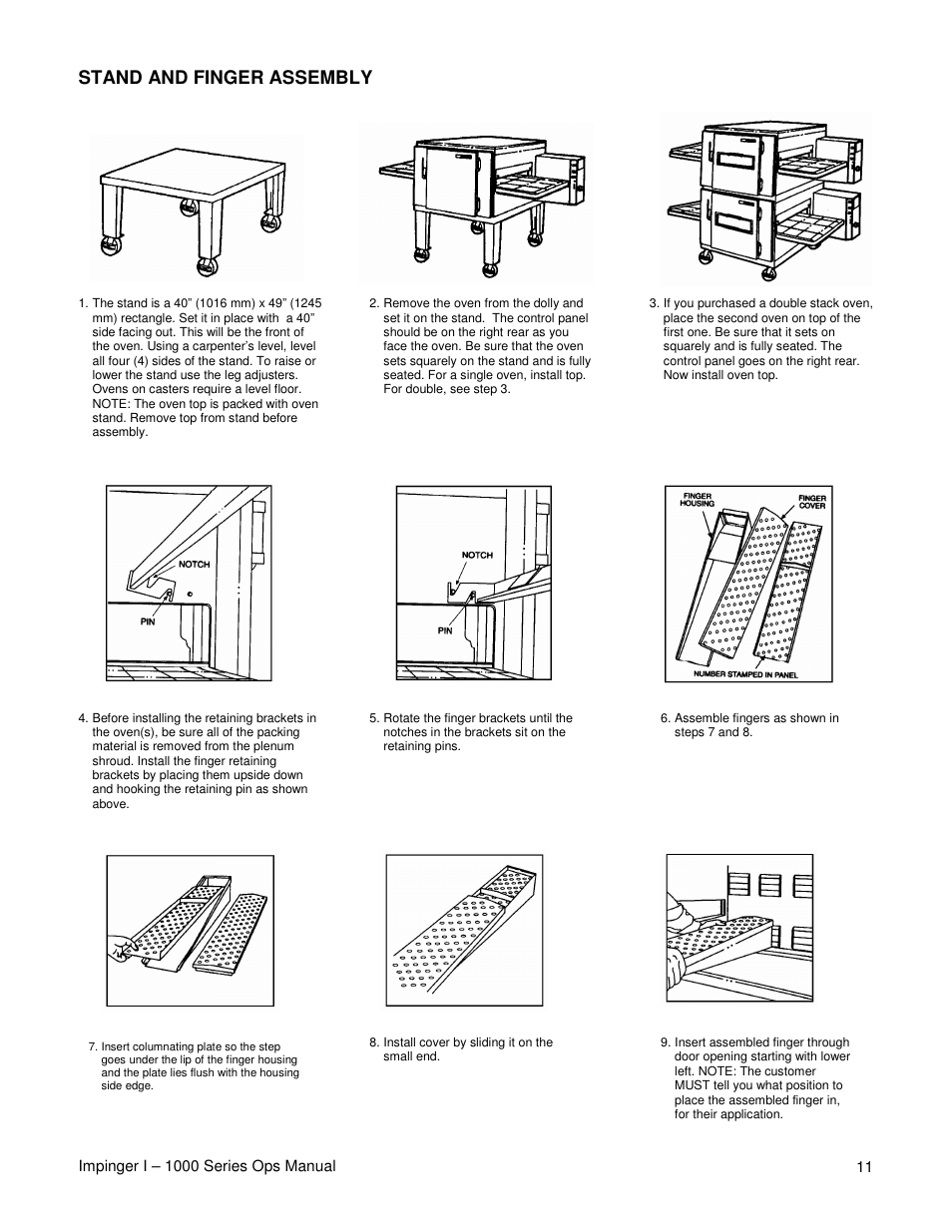 Stand and finger assembly | Lincoln IMPINGER 1000 User Manual | Page 11 / 20