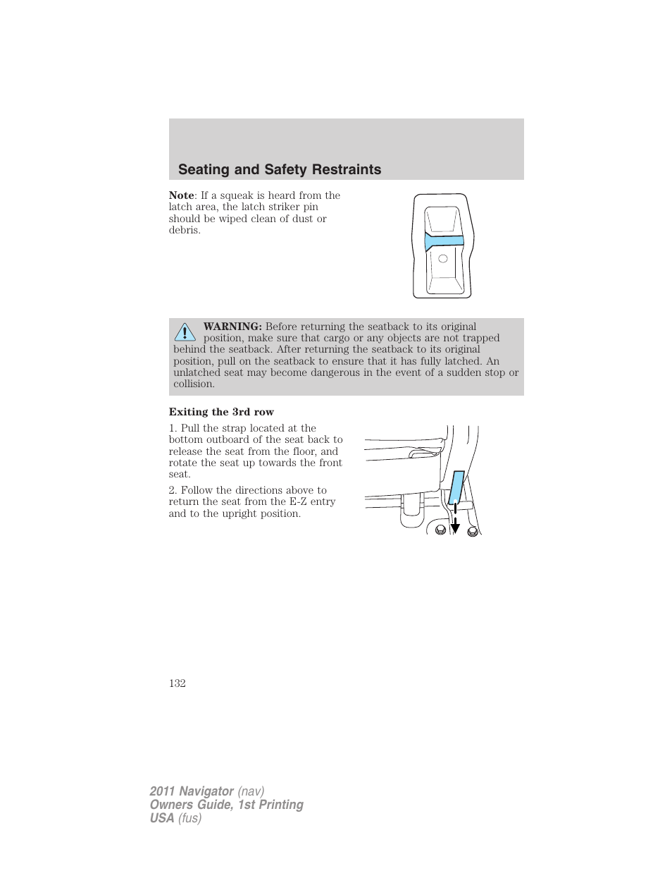 Seating and safety restraints | Lincoln 2011 Navigator User Manual | Page 132 / 370