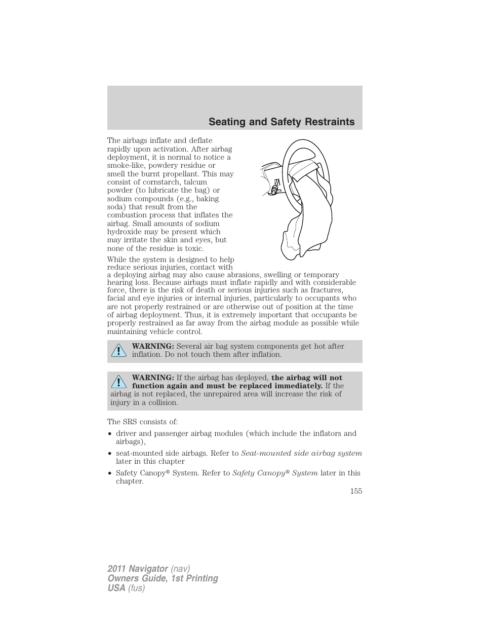 Seating and safety restraints | Lincoln 2011 Navigator User Manual | Page 155 / 370