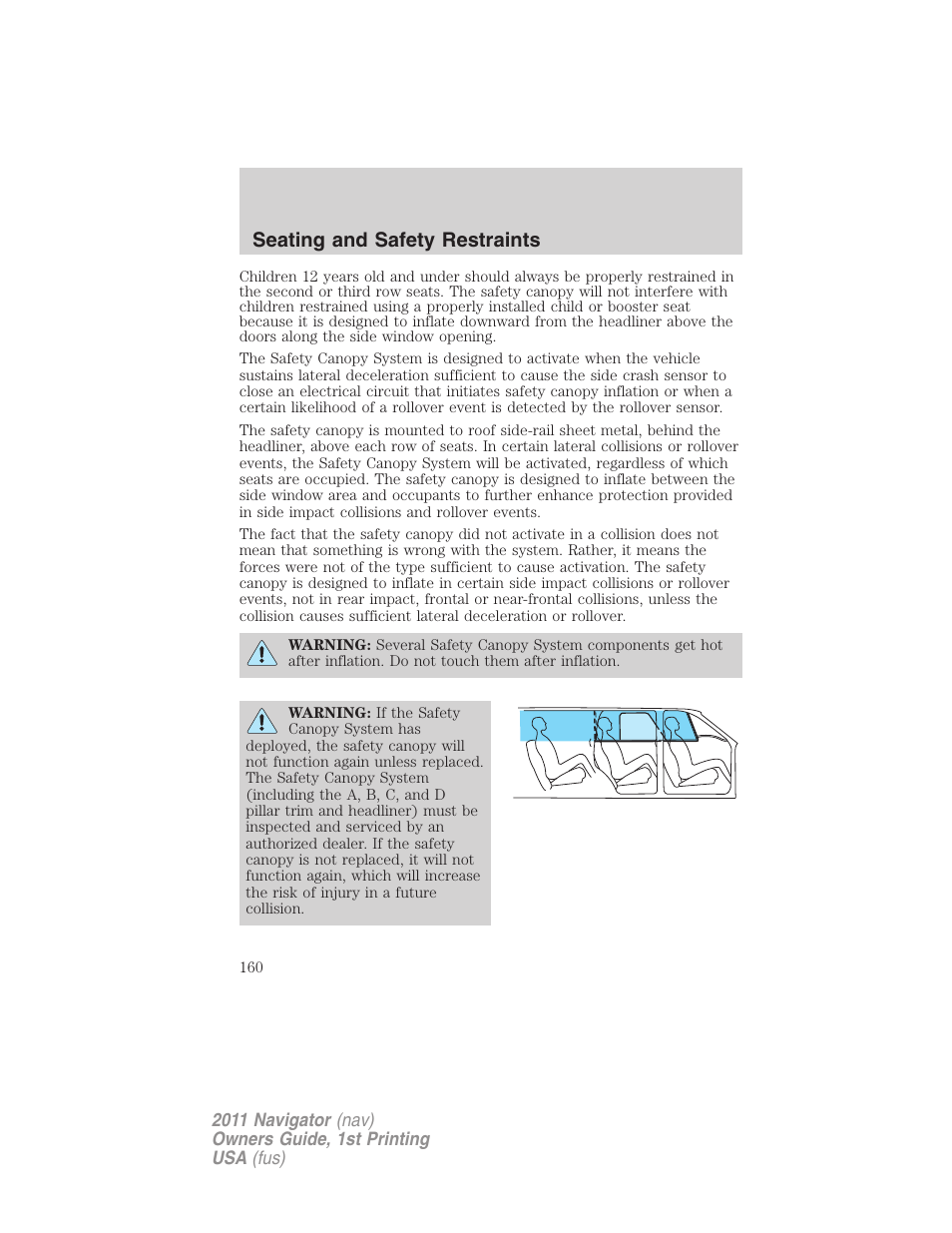 Seating and safety restraints | Lincoln 2011 Navigator User Manual | Page 160 / 370