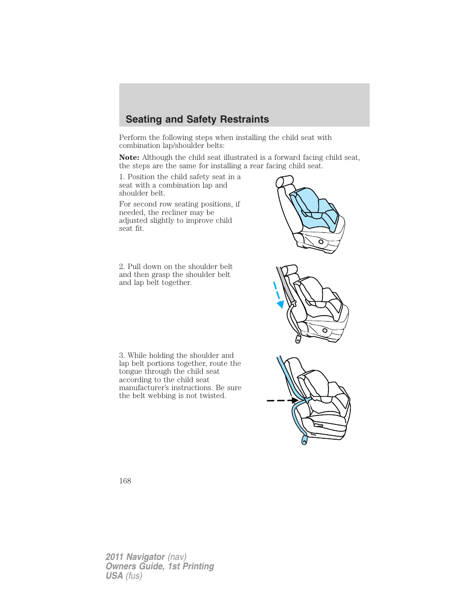 Seating and safety restraints | Lincoln 2011 Navigator User Manual | Page 168 / 370