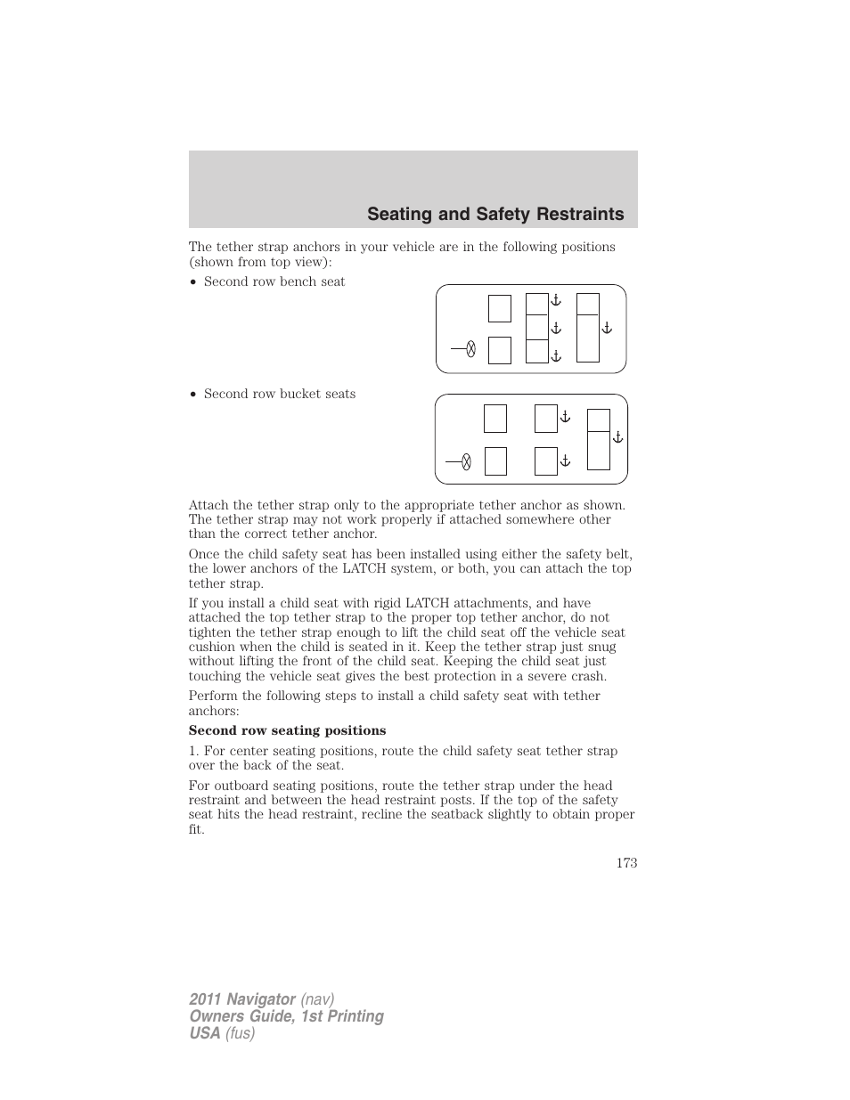 Seating and safety restraints | Lincoln 2011 Navigator User Manual | Page 173 / 370