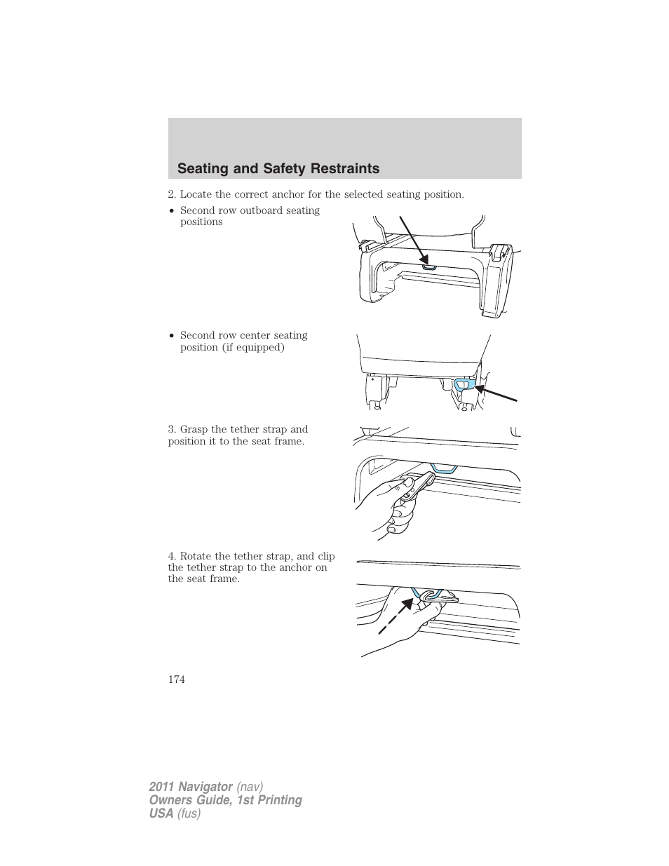 Seating and safety restraints | Lincoln 2011 Navigator User Manual | Page 174 / 370