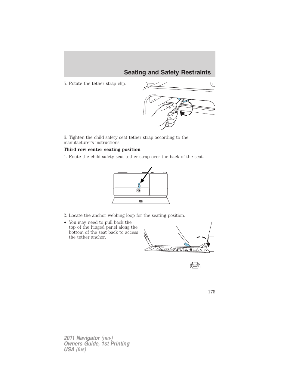 Seating and safety restraints | Lincoln 2011 Navigator User Manual | Page 175 / 370