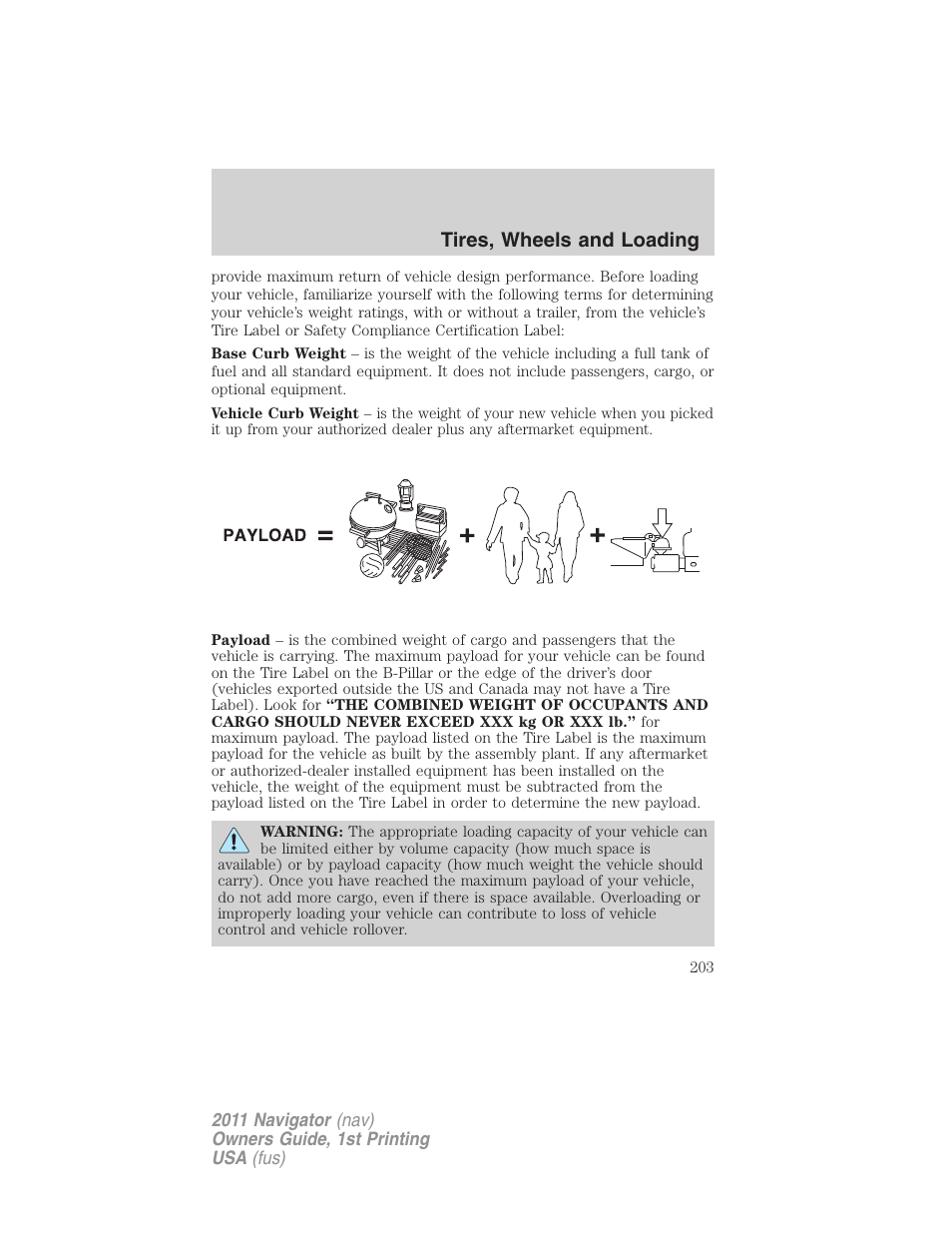 Tires, wheels and loading | Lincoln 2011 Navigator User Manual | Page 203 / 370