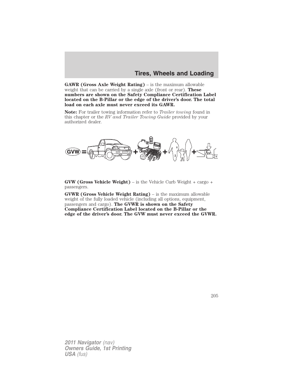 Tires, wheels and loading | Lincoln 2011 Navigator User Manual | Page 205 / 370