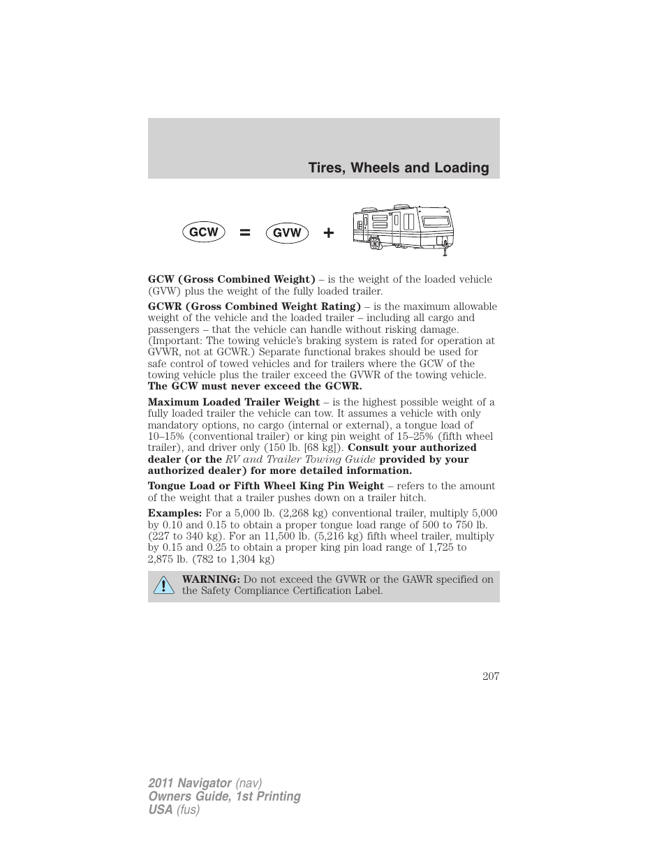 Tires, wheels and loading | Lincoln 2011 Navigator User Manual | Page 207 / 370