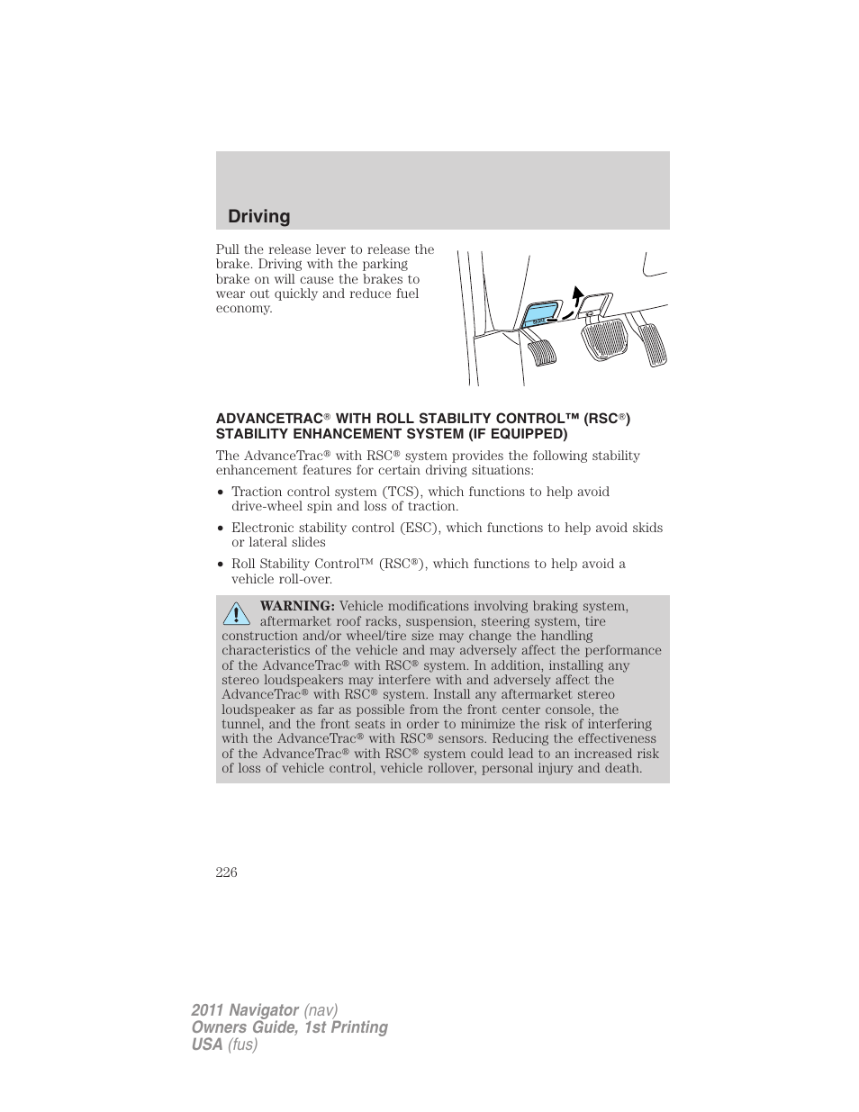 Advancetrac, Driving | Lincoln 2011 Navigator User Manual | Page 226 / 370