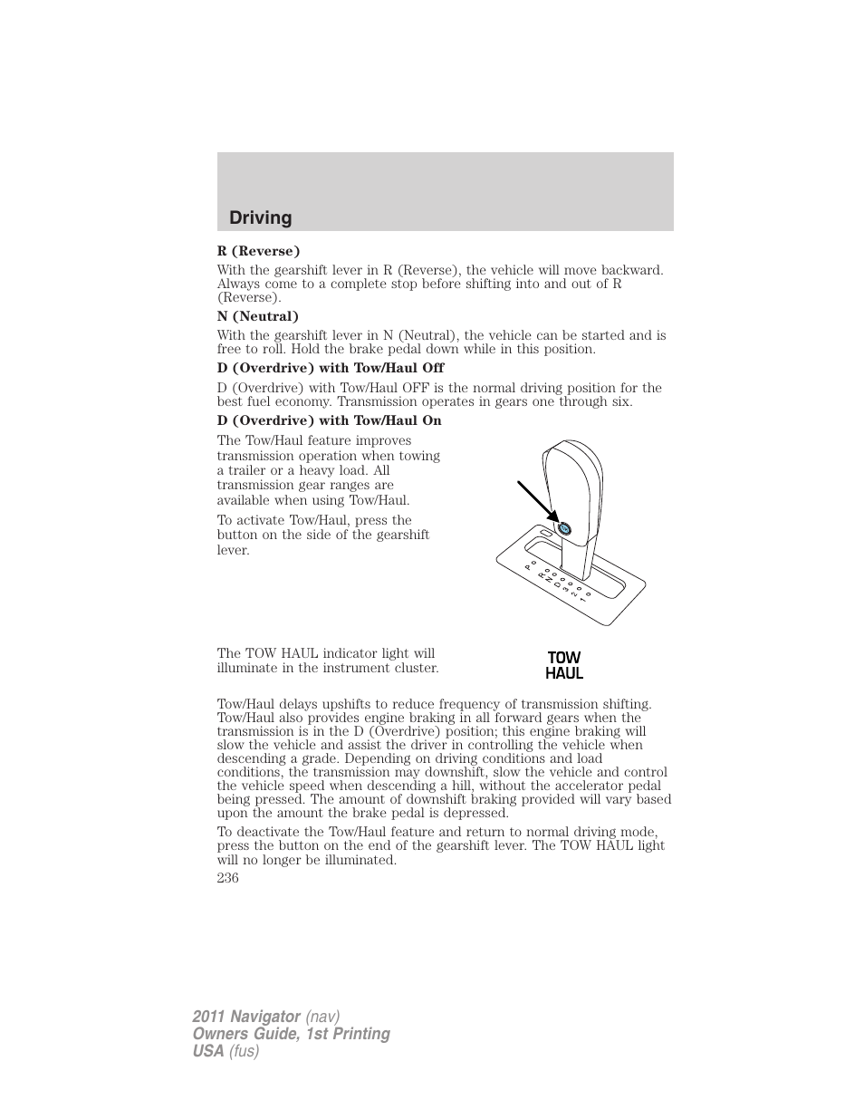 Driving | Lincoln 2011 Navigator User Manual | Page 236 / 370