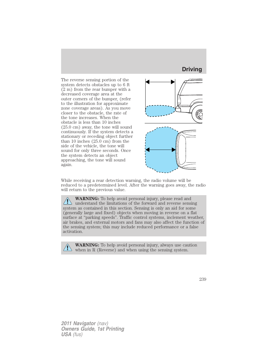 Driving | Lincoln 2011 Navigator User Manual | Page 239 / 370