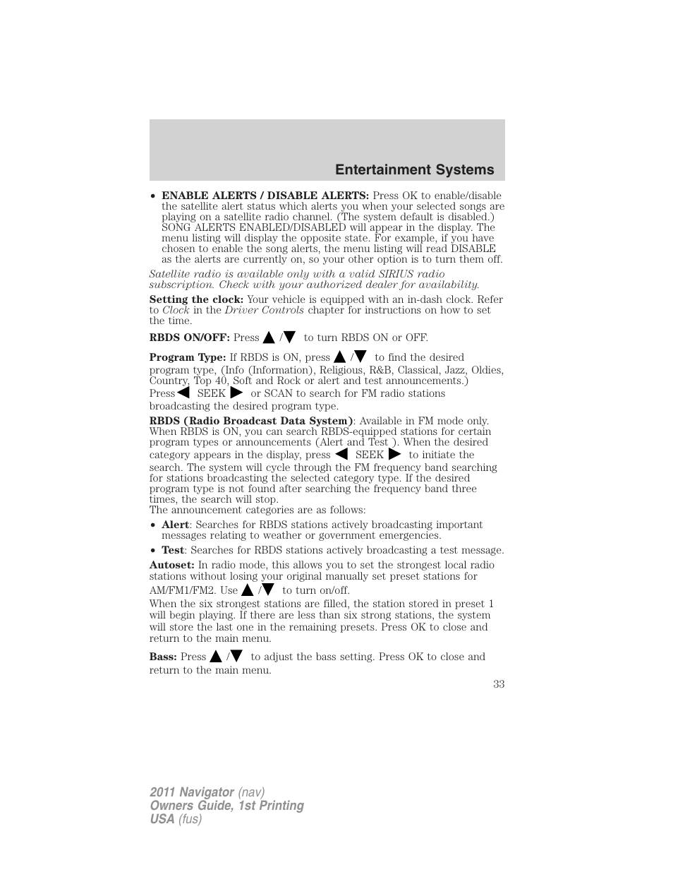 Entertainment systems | Lincoln 2011 Navigator User Manual | Page 33 / 370