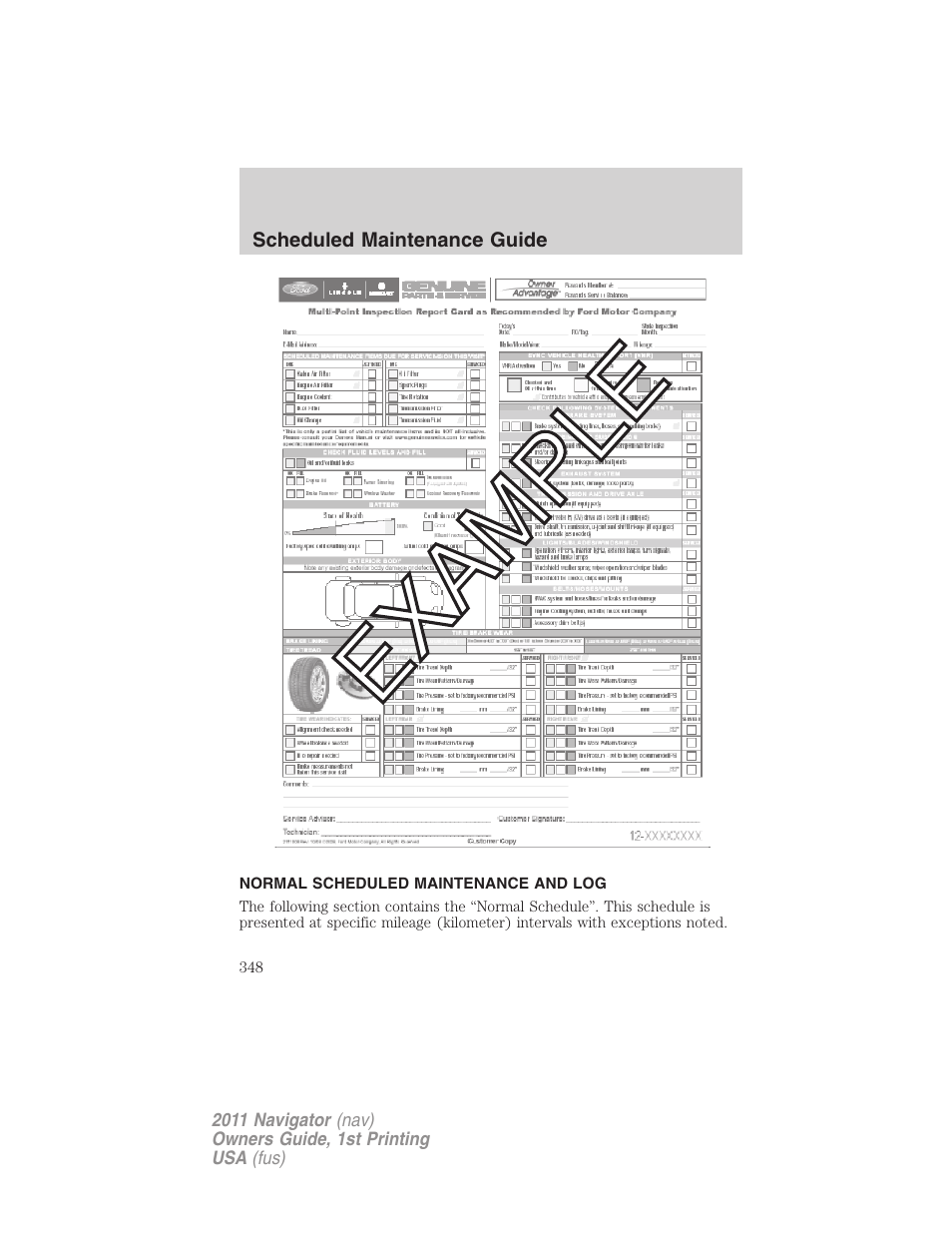 Normal scheduled maintenance and log | Lincoln 2011 Navigator User Manual | Page 348 / 370