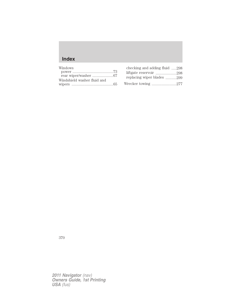 Index | Lincoln 2011 Navigator User Manual | Page 370 / 370