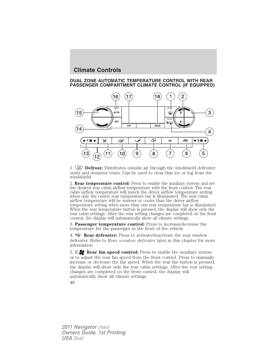 Climate controls, Dual automatic temperature control | Lincoln 2011 Navigator User Manual | Page 48 / 370