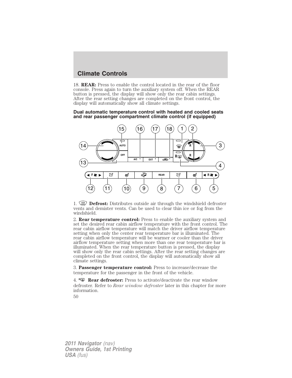 Climate controls | Lincoln 2011 Navigator User Manual | Page 50 / 370