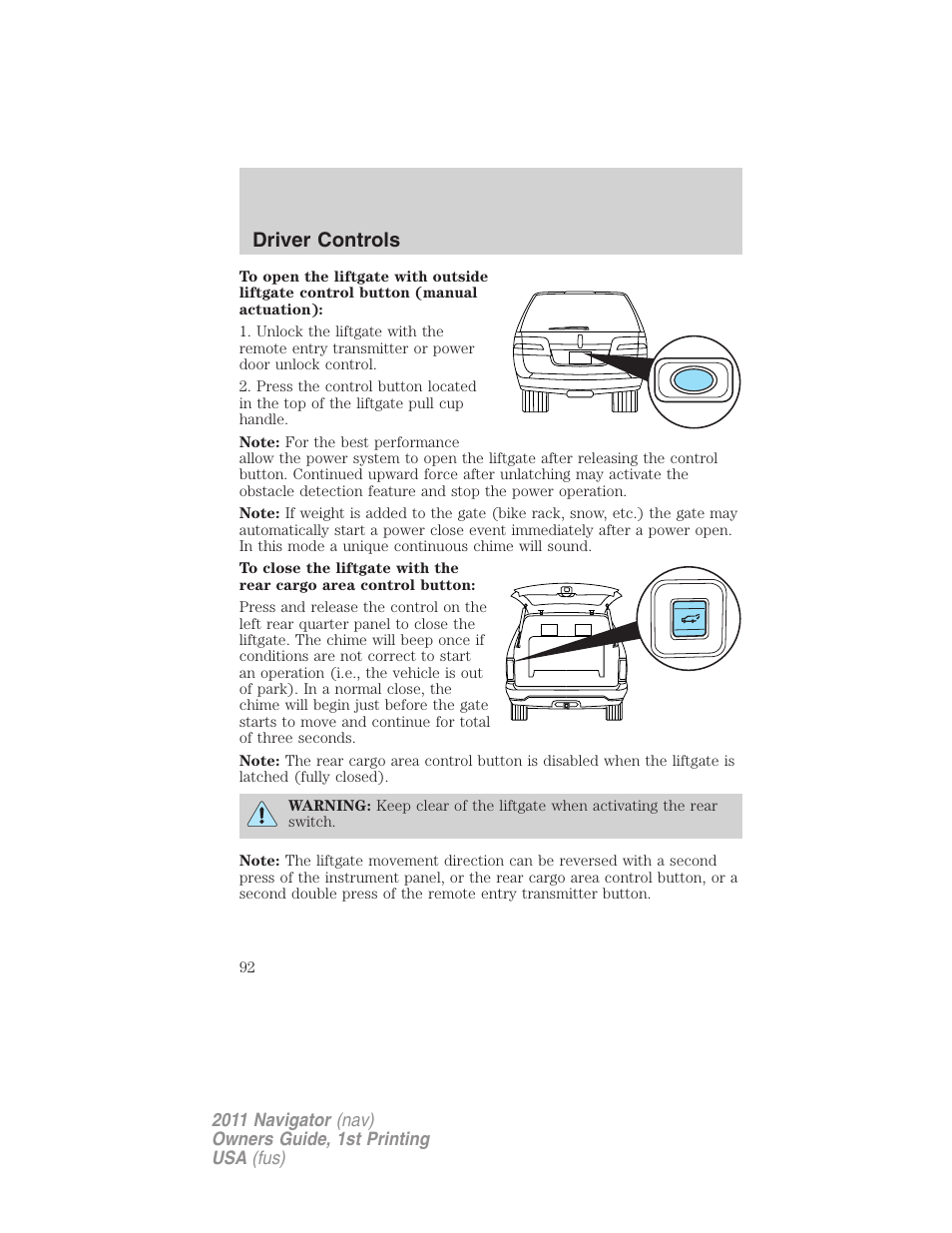 Driver controls | Lincoln 2011 Navigator User Manual | Page 92 / 370