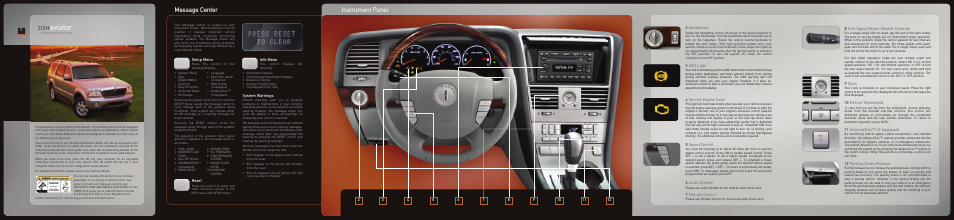 Aviator, Instrument panel, Message center | Lincoln Aviator 2004 User Manual | Page 2 / 2