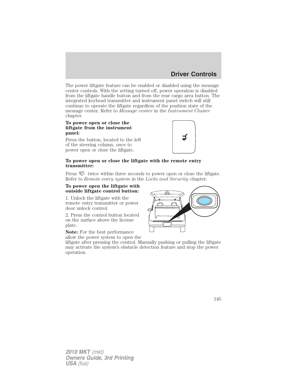 Driver controls | Lincoln 2010 MKT User Manual | Page 145 / 433