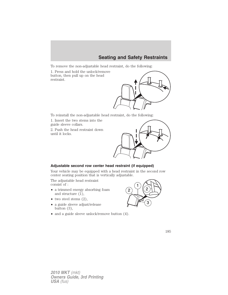 Seating and safety restraints | Lincoln 2010 MKT User Manual | Page 185 / 433