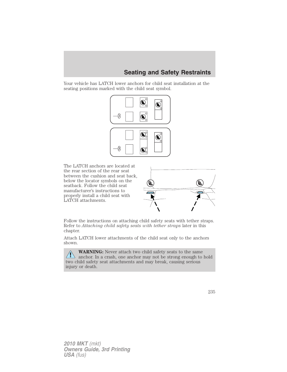 Seating and safety restraints | Lincoln 2010 MKT User Manual | Page 235 / 433