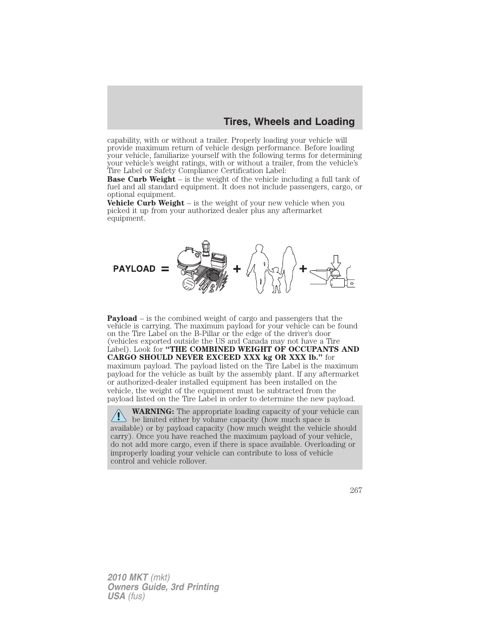 Tires, wheels and loading | Lincoln 2010 MKT User Manual | Page 267 / 433