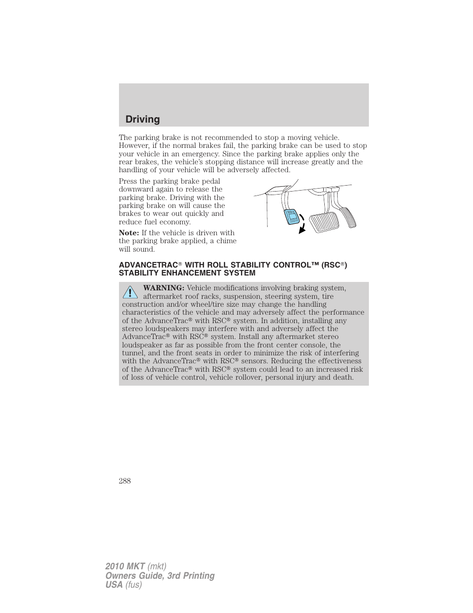 Advancetrac, Driving | Lincoln 2010 MKT User Manual | Page 288 / 433