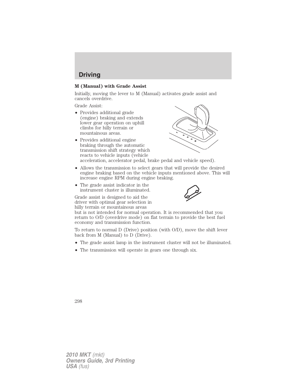 Driving | Lincoln 2010 MKT User Manual | Page 298 / 433
